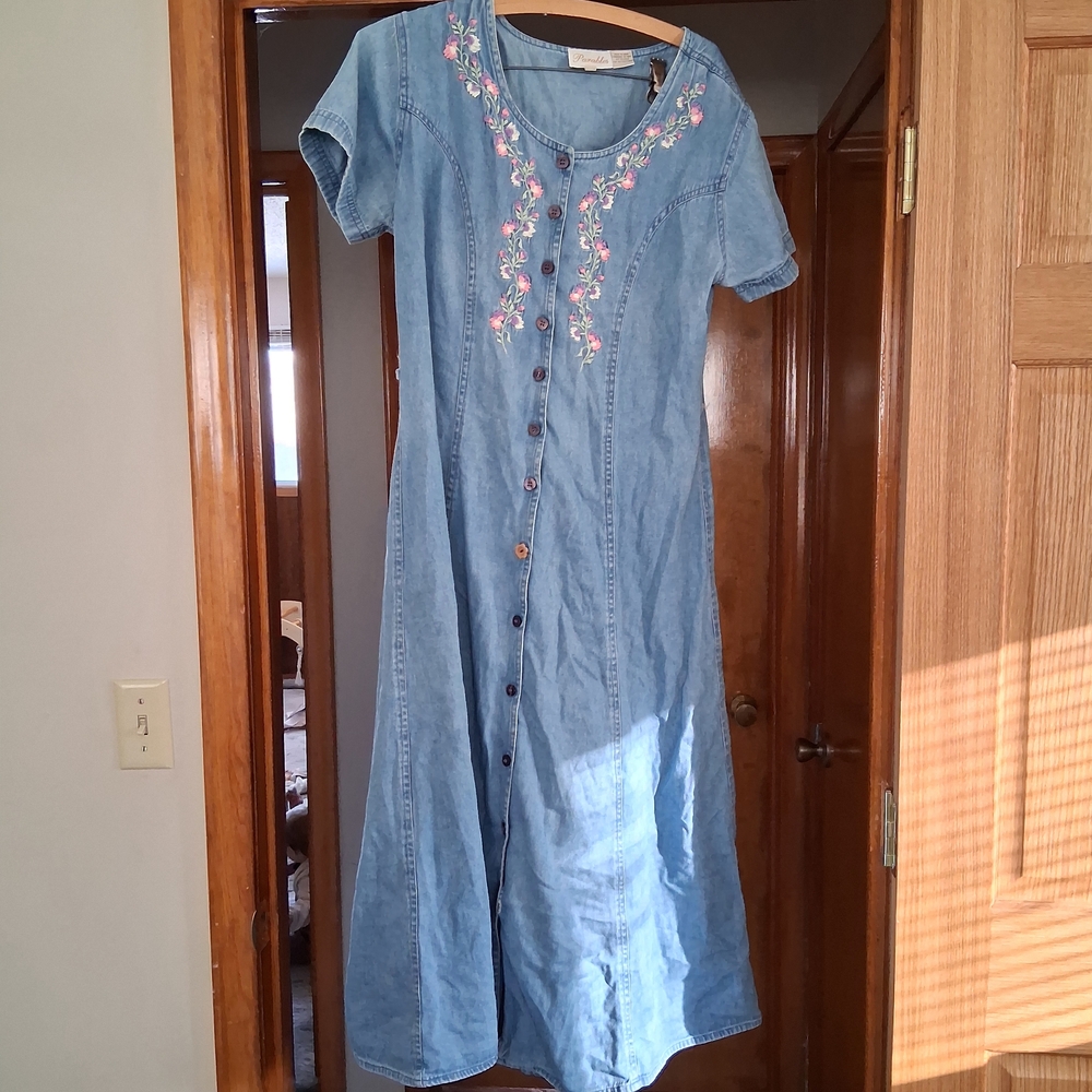 Embroidered Denim Button-Down Dress
